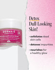 Derma E Essentials Microdermabrasion Scrub shown with benefits text emphasizing its exfoliating, moisturizing, and detoxifying properties.