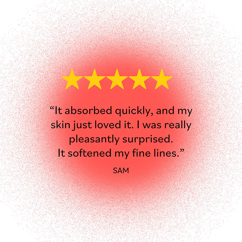 Five-star customer review praising Derma E Anti-Wrinkle Treatment Oil for its quick absorption and softening effect.