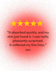Five-star customer review praising Derma E Anti-Wrinkle Treatment Oil for its quick absorption and softening effect.