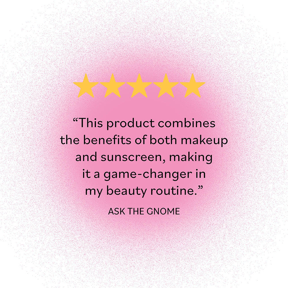 Five-star customer review praising Derma E Sun Protection Mineral Powder for combining the benefits of makeup and sunscreen.