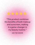 Five-star customer review praising Derma E Sun Protection Mineral Powder for combining the benefits of makeup and sunscreen.