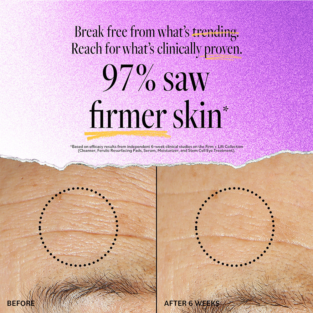 Before and after comparison of skin firmness after 6 weeks of using Derma E Ultra Lift Firming DMAE Moisturizer, with 97% of users seeing firmer skin.