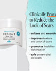 Benefits of Derma E Therapeutic Scar Gel: clinically proven to reduce the look of scars, softens and smooths, improves texture and color of scars, promotes healthier-looking skin, safe on new and old scars.