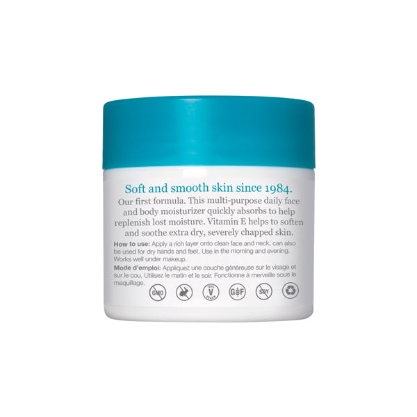 Multipurpose daily face and body moisturizer quickly absorbs and soothes dry skin.